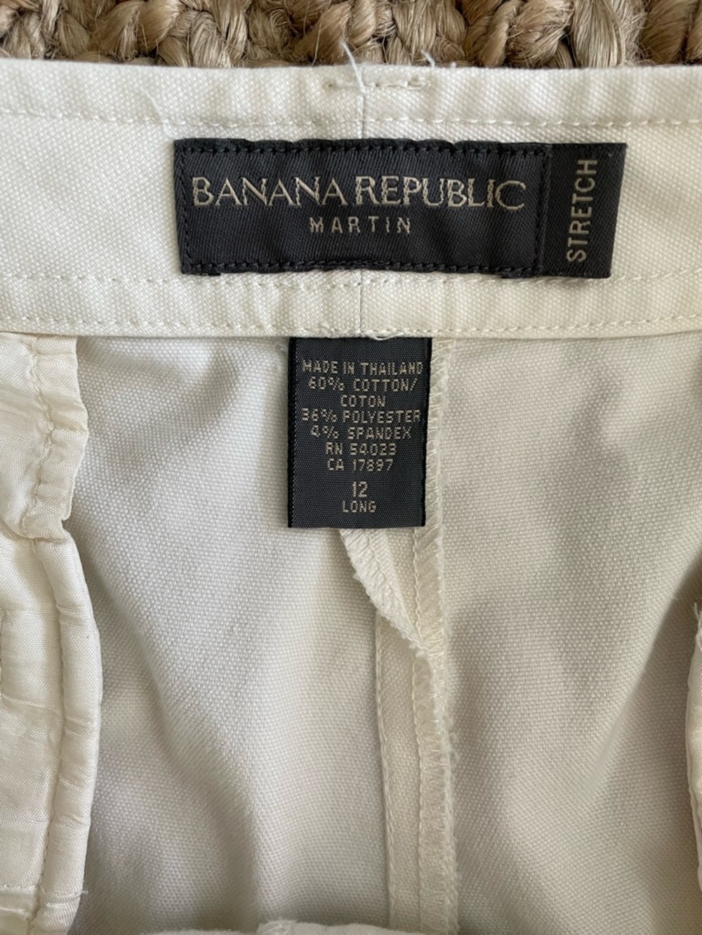 Banana Republic Martin Pants 12 Long Ivory Straight Leg Stretch Trousers - Picture 6 of 6